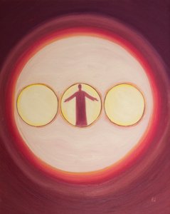 Kutsal Üçlü, merkezde Tanrı-insan Mesih ile Üçlü Işık olarak görülebilir, 2003 (gemide petrol) by Elizabeth Wang