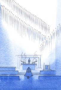 İtikadında hayatlarını kabul ettiğimiz semavi dostlar etrafımızda toplanmıştır. Biz bir aileyiz, 2002 (kağıt üzerinde w/c) by Elizabeth Wang