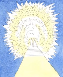Rab bana Cennetin Üç İlahi Kişi ile Melekler ve Azizler tarafından işgal edilen İlahi ihtişamla dolu dairesel bir alan gibi olduğunu gösterdi, 2004 (kağıt üzerinde w/c) by Elizabeth Wang