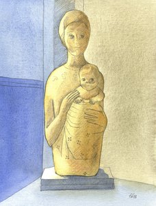 Bakire ve Çocuk, 2001 (kağıt üzerinde w/c) by Elizabeth Wang