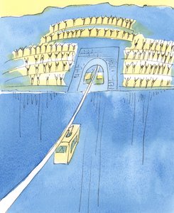 Yaşamdan ölüme yolculuk, iki dağ arasındaki teleferikte olmak gibidir, 2004 (kağıt üzerinde w/c) by Elizabeth Wang