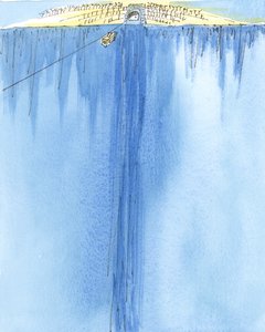 Yaşamdan ölüme yolculuk, iki dağ arasındaki teleferikte olmak gibidir, 2004 (kağıt üzerinde w/c) by Elizabeth Wang