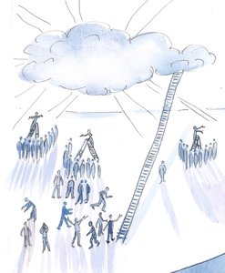 Kalabalığa Tanrı hakkında çok farklı fikirler sunan birçok iyi niyetli insan var, 2004 (kağıt üzerinde w/c) by Elizabeth Wang