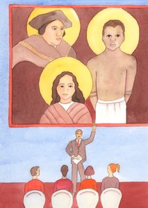 Her çağda hakikatin şehitleri vardır, 2003 (kağıt üzerinde w/c) by Elizabeth Wang