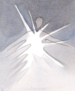 Bir ruhun kendini vermesiyle, Tanrı, lütfunu ve kutsamalarını dökerek o ruh aracılığıyla iyilik için hareket eder., 2001 (kağıt üzerinde w/c) by Elizabeth Wang