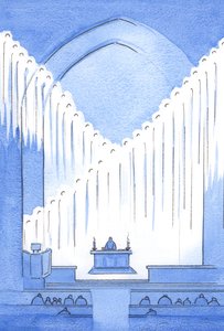 Nöbet tutan, dua eden, kutsal alanımız olan Kutsal yeri dolduran Kutsal Melekleri selamlamakla iyi ederiz, 2002 (kağıt üzerinde w/c) by Elizabeth Wang