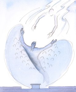 Kutsal Ayin Kurbanında, 2004 (kağıt üzerinde w/c) İsa ile dua ettiğimizde hayret verici bir gücümüz var. by Elizabeth Wang