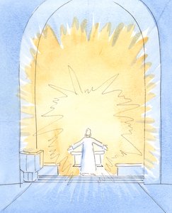 Ekmek Ayinde kutsandığında, Mesih tüm ihtişamıyla sunağımızda esasen Mevcuttur, 2004 (kağıt üzerinde w/c) by Elizabeth Wang