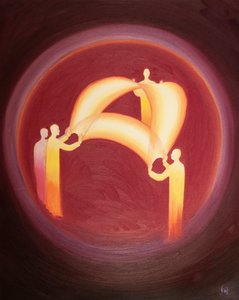 Kutsanmış Üçlü Birlik ile birlik içinde yaşayan her kimse, her biri diğerine sevgiyi döktüğü için her bir İlahi Kişi ile birdir, 2003 (gemide petrol) by Elizabeth Wang
