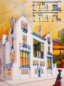 Ev Tasarımı, c.1905-6 (kağıt üzerine suluboya ve kalem) by Emiel van Averbeke