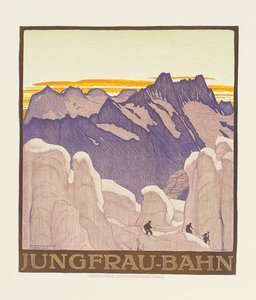 Jungfrau-Bahn, Jungfrau dağ demiryolunun reklamını yapan afiş (renkli lito)