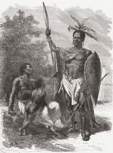 Ougogo, Orta Afrika yerlisi, savaş elbisesi içinde, 1878