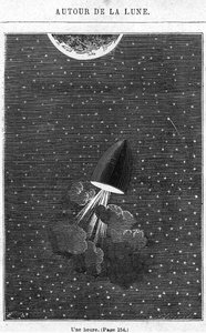 Ay'a Gitmek, Jules Verne (1828-1905) tarafından 'Ayın Çevresi'nden bir illüstrasyon, Paris, Hetzel, Henri Theophile Hildibrand tarafından oyulmuş (1824-97) by Emile Antoine Bayard