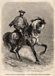 Yazarın bineği üzerinde, seyahat kostümü giymiş portresi, Emile Bayard