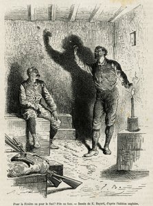 Sir Henri Morton Stanley (1841-1904) ve keşif arkadaşı Franck Pock, “Gizemli Kıtada” (Ekvator Afrikası) hikayesini göstermek için Emile Bayard tarafından çizilen yolculuklarının güzergahının bir yığınını veya yüzünü belirlediler. bir yolculuk c by Emile Antoine Bayard
