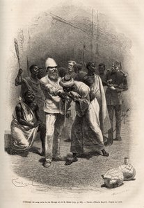 Kral Rioonga ve Sir Baker arasında kan alışverişi, bol miktarda muz şarabı içtikten ve bir geceyi izleyerek ve genç yaşta geçirdikten sonra, tören gerçekleşir, her biri sırayla ön kollarını keser ve bir damla kan içer, ardından Rioonga Vakil P by Emile Antoine Bayard