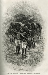 S.Pinto ve adamlarının ikmali için yiyecekle dolu sepetler taşıyan genç kız birliği. Atlas Okyanusu