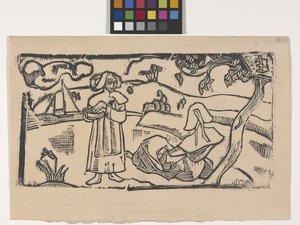 Deux Bretonnes (İki Breton Kadın) (tahta baskı) by Emile Bernard