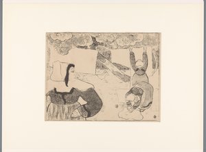 Üç Breton kadın çamaşırları asıyor Le linge Breton kadınları (dizi adı) Bretonnes (dizi adı) by Emile Bernard