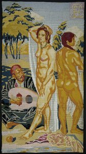 Geborduurd tablosu; iki banyocu by Emile Bernard