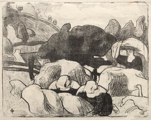 Les Bretonneries: Saman Yığınları Yapan Breton Kadınları by Emile Bernard