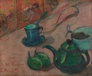 Çaydanlık, fincan ve meyve ile natürmort by Emile Bernard