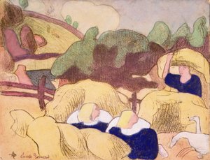 'Les Brettoneries' serisinden Saman Yığını Yapan Kadınlar by Emile Bernard