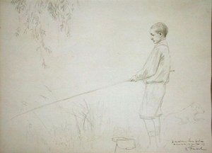 genç çocuk, balık tutma by Emile Friant