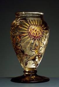 Emaye süslemeli füme cam vazo, yaklaşık 1890, Emile Galle, Nancy, Fransa