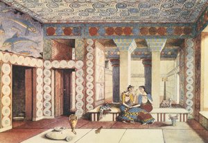 Sanatçının Knossos Sarayı izlenimi, Girit, 1900 dolayları (litho)