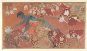 Knossos'taki Minos Sarayı'ndan Mavi Maymun Safran Toplayıcısı freskinin resmi (Evans Fresk Çizimi L/3 a)), 1921 civarı (kağıt, pigment)