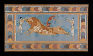 Knossos'taki Minos Sarayı'ndan restore edilmiş Taurador Fresk tablosu (Evans Fresk Çizimi N/4)