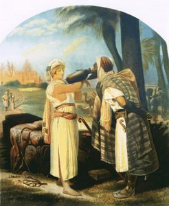 Rebekah hizmetçiye bir içki verir by Emile Jean Horace Vernet