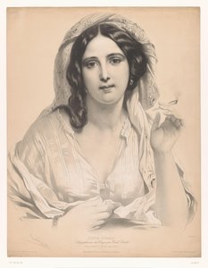 Elinde sigara olan peçeli genç kadın La reine du sérail (nesnedeki başlık) Seçilen sanatçıların çalışmaları (dizi adı) Etudes choisies (nesne üzerinde seri başlığı)