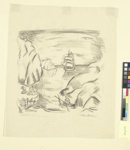 Yelkenli gemi ve yüzen kadınların olduğu bir deniz koyu by Emile Othon Friesz