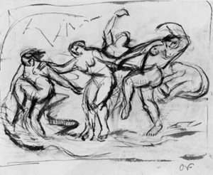 Banyo yapan ve dans eden kadınlarla şekil kompozisyonu. by Emile Othon Friesz