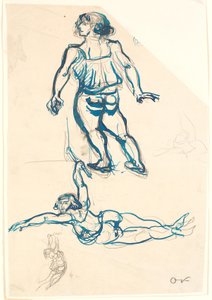 Trapez ve yürüyen bir dişi akrobatla ilgili üç çalışma. by Emile Othon Friesz