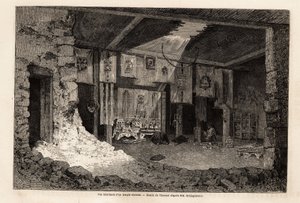 Vivien de Saint Martin tarafından 1862 coğrafi yılının özetini göstermek için Therond tarafından çizilen bir Tibet tapınağının iç görünümü. Edouard Charton tarafından düzenlenmiş “Le tour du monde””deki gravür by Emile Theodore Therond
