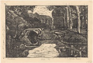 Ormandaki bir kanal üzerinde köprü by Emilius Wilhelmus Dehé (signed by artist)