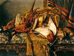 Mermer bir masa üzerinde sülünlerle natürmort, 1850 dolayları (tuval üzerine yağlı boya)
