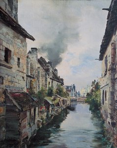 Beaulieu Kanalı, Loches'ten Beaulieu'ya giden yol üzerindeki köprünün görünümü. 1891 (tuval üzerine yağlı boya) by Emmanuel Lansyer