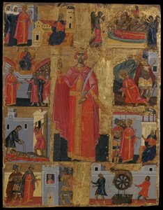 Hayatının Sahneleri ile Aziz Catherine Simgesi (panelde yumurta tempera)