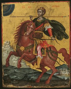 At Sırtındaki Aziz Demetrios Simgesi, 1672 (panelde yumurta tavuğu)