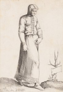 Kostüm Plakası: Kapşonlu Giysili Kadın, yakl. 1557-58. by Enea Vico