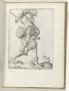 (nesne üzerindeki başlık) Duitse soldaat, gekleed volgens de mode van ca. 1550 Çağdaş tüccarların tutumu (dizi başlığı) by Enea Vico