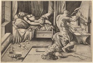 Ocağında Vulcan ile Yatan Venüs by Enea Vico after Parmigianino