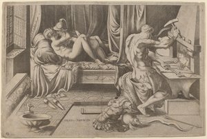 Venüs ve Mars, Ocağında Vulcan ile Kucaklaşıyor by Enea Vico after Parmigianino