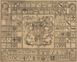 Henry VII, Henry VIII, Edward VI ve Mary'nin Köşe Portreleri ile Arma by English 16th Century