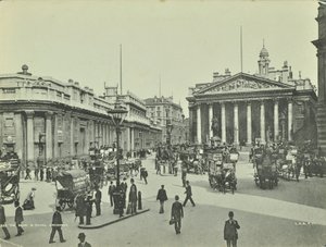 İngiltere Bankası ve Kraliyet Borsası, Threadneedle Caddesi, Londra Şehri, 1890 by English Photographer