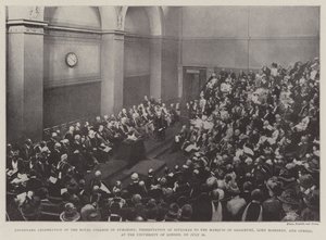 Kraliyet Cerrahlar Koleji'nin Yüzüncü Yıl Kutlaması, 26 Temmuz'da Londra Üniversitesi'nde Marquis of Salisbury, Lord Rosebery ve Diğerlerine Diploma Sunumu by English Photographer